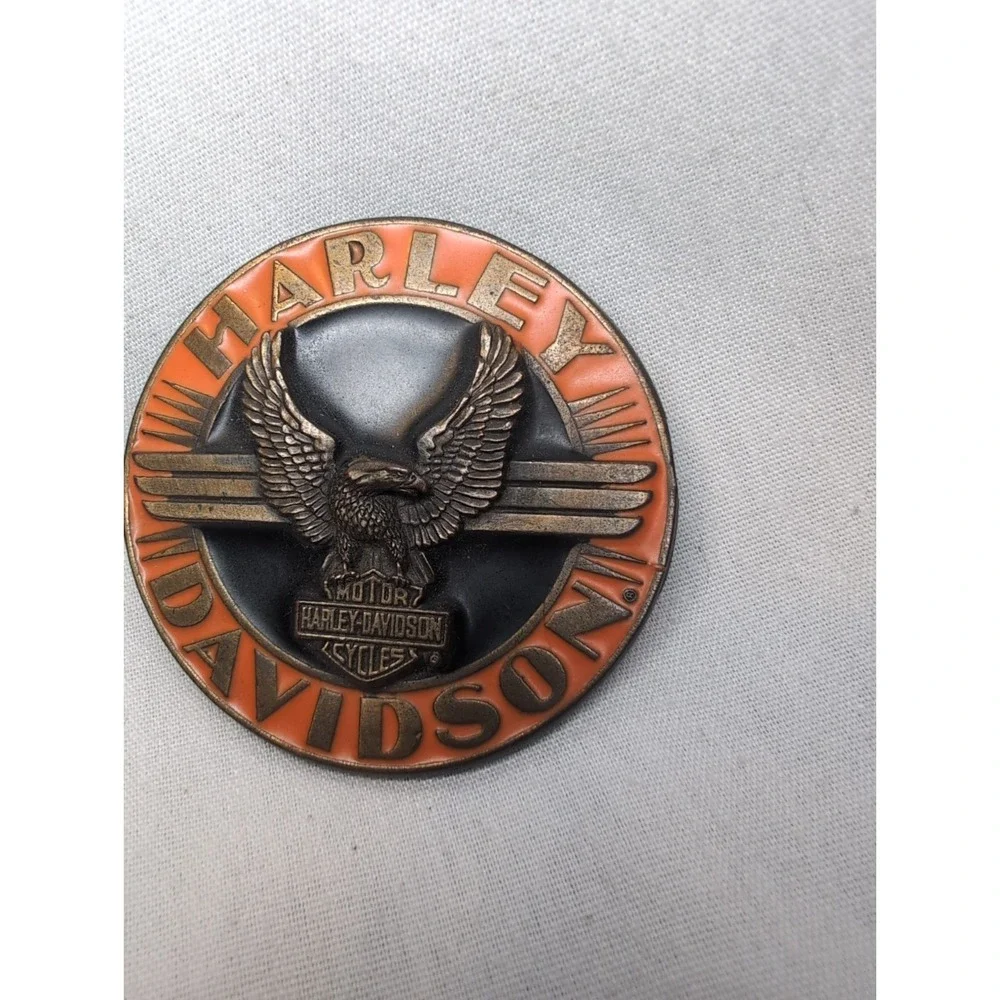 Vintage 1992 Siskiyou USA Harley-Davidson Eagle Enamel Logo Belt Buckle 2.5